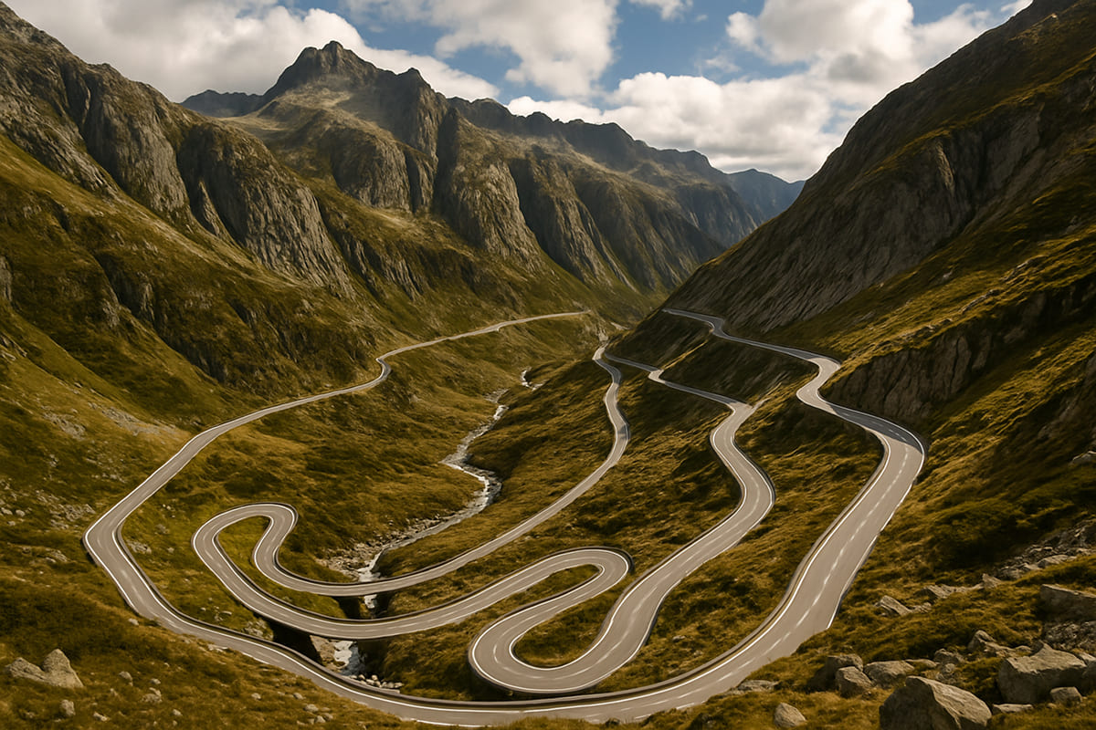 Swiss mountain road with vignette required